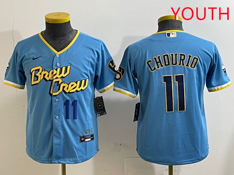 Youth Milwaukee Brewers #11 Chourio Light Blue City Edition 2025 Nike MLB Jersey style 2